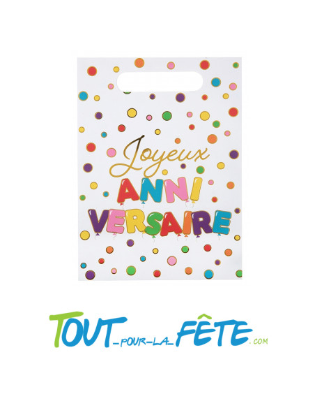 Lot de 10 sachet pour bonbons et jouets joyeux anniversaire multicolore