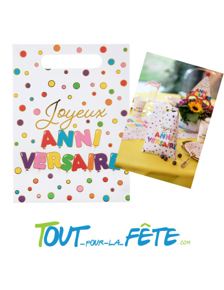 Lot de 10 sachet pour bonbons et jouets joyeux anniversaire multicolore
