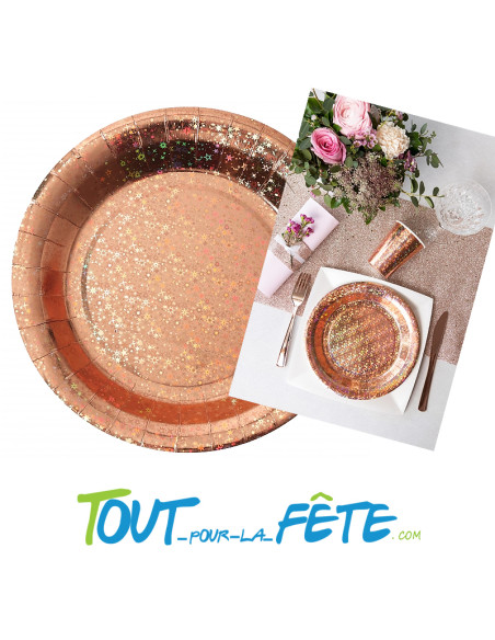 Lot de 10 assiettes étincelante 23 cm rose-gold