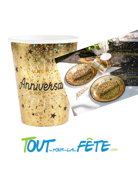 Lot de 10 gobelets Joyeux Anniversaire Or étincelant