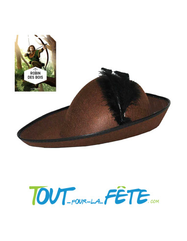 Chapeau Robin des bois brun avec plume noir