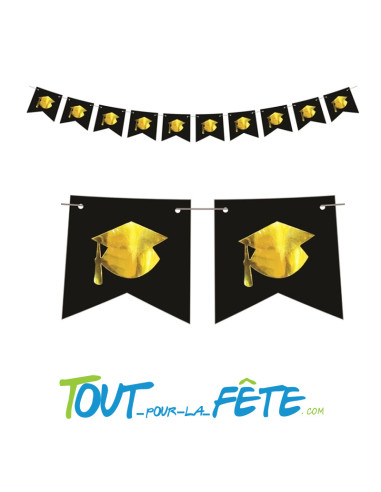 Guirlande fanion diplôme noir et or 5 m
