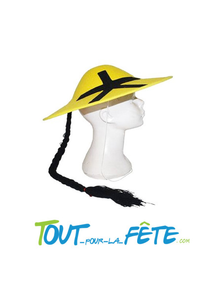 Chapeau chinois jaune avec tresse