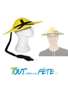 Chapeau chinois jaune avec tresse 2