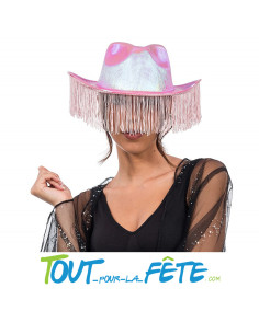 chapeau de cowboy rose irisé avec franges 2