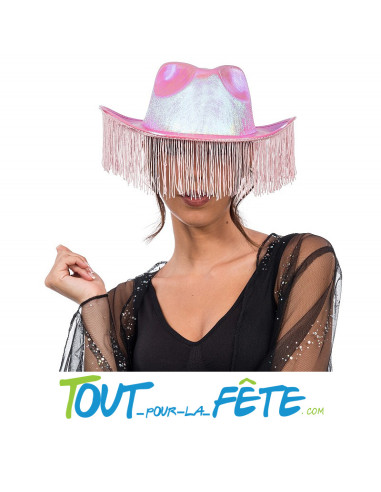 chapeau de cowboy rose irisé avec franges