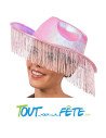 chapeau de cowboy rose irisé avec franges