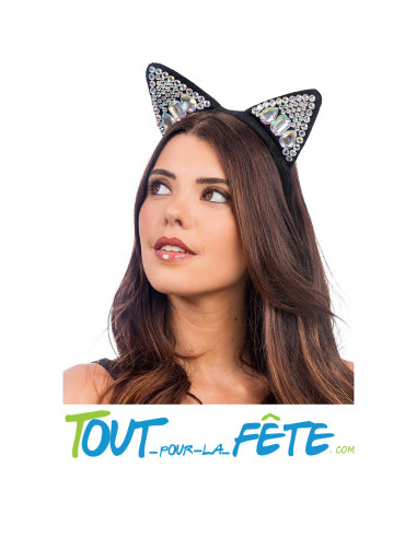 Serre-tête oreilles de chat avec strass diamants