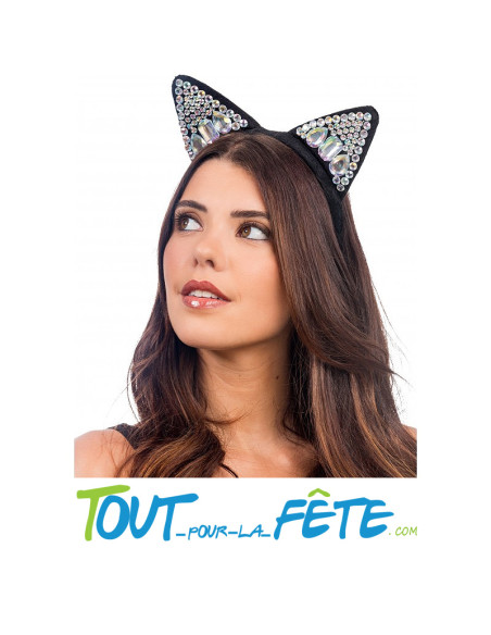 Serre-tête oreilles de chat avec strass diamants