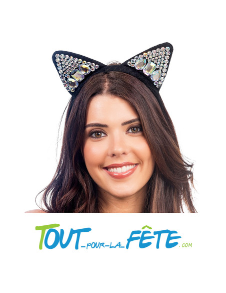 Serre-tête oreilles de chat avec strass diamants
