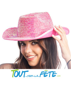 Chapeau de cowboy rose avec strass diamant 2