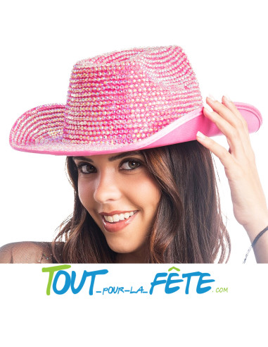 Chapeau de cowboy rose avec strass diamant