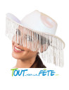 chapeau de cowboy blanc irisé avec franges