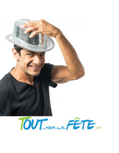 Chapeau haut de forme argenté boule à facette