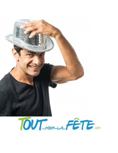 Chapeau haut de forme argenté boule à facette