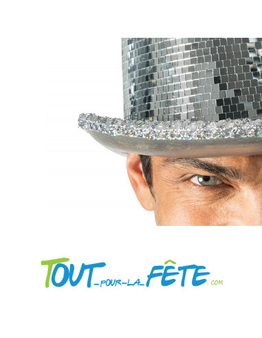 Chapeau haut de forme argenté boule à facette