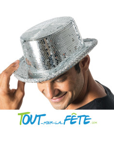 Chapeau haut de forme argenté boule à facette 2
