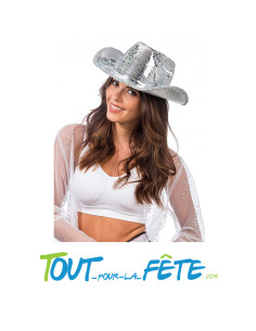 Chapeau de cowboy argenté boule à facette 2