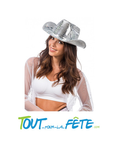 Chapeau de cowboy argenté boule à facette