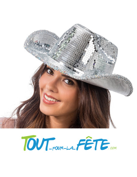 Chapeau de cowboy argenté boule à facette