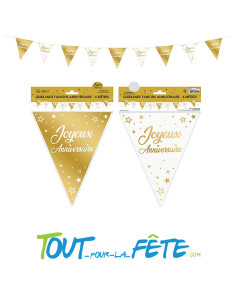 Guirlande fanions joyeux anniversaire or et blanc 6m 2