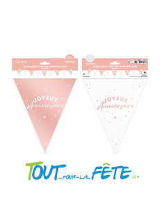 Guirlande fanions joyeux anniversaire rose gold et blanc 6m