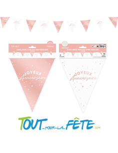 Guirlande fanions joyeux anniversaire rose gold et blanc 6m 2
