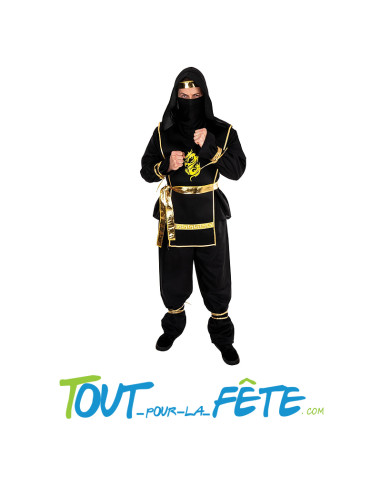 Déguisement de ninja noir et doré taille adulte