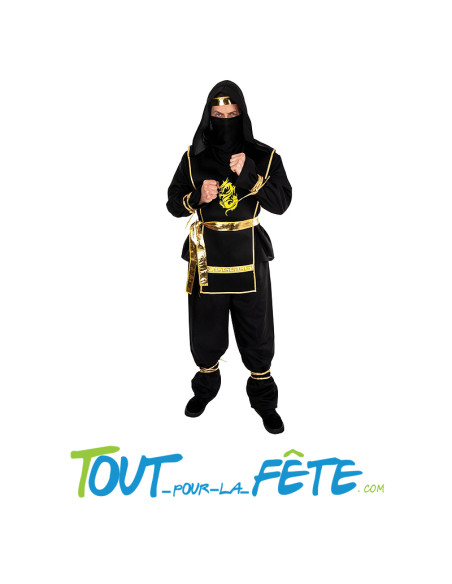Déguisement de ninja noir et doré taille adulte