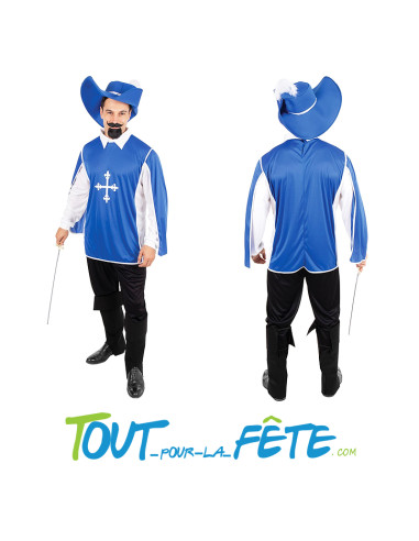 Costume mousquetaire bleu taille adulte homme