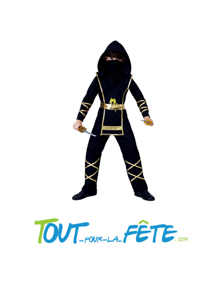 Déguisement de ninja noir et doré taille enfant
