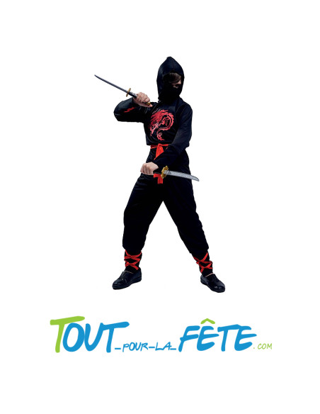 Déguisement de ninja noir et rouge taille enfant