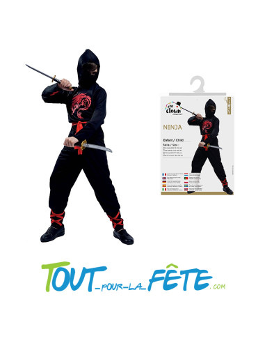 Déguisement de ninja noir et rouge taille enfant
