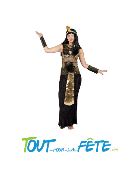 Déguisement égyptienne Cléopâtre noir et doré taille adulte