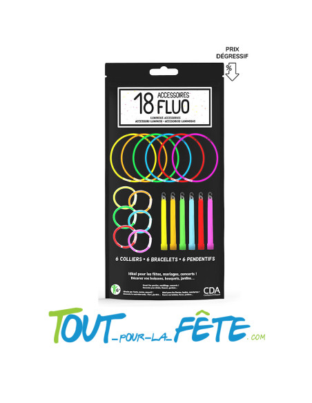 Kit 18 accessoires fluo (bracelets/colliers/pendentifs)