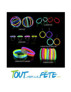 Kit 34 accessoires fluo (bracelets/lunettes/balles/bagues/boucles d'oreilles) 2