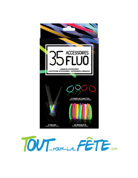 Kit 35 accessoires fluo (bracelets/lunettes/pailles)