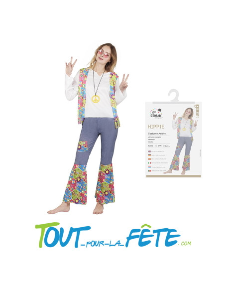 Déguisement hippie multicolore femme taille adulte