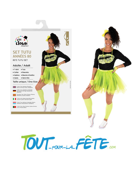 Set tutu année 80 adulte jaune fluo