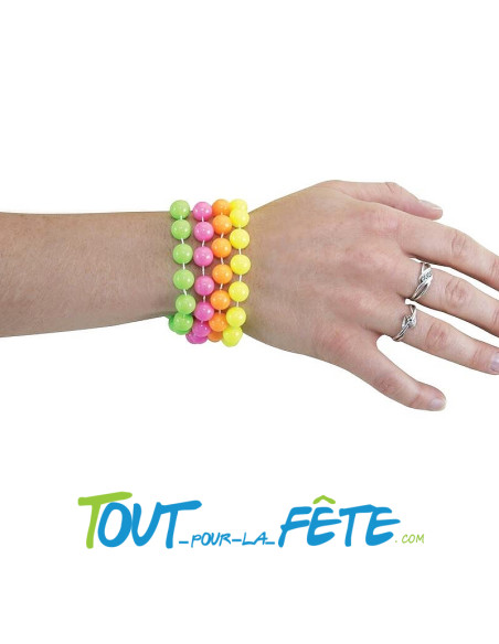 4 Bracelets perles fluo (jaune - rose - vert - orange)