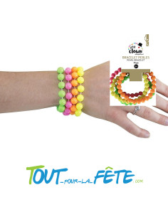 4 Bracelets perles fluo (jaune - rose - vert - orange) 2