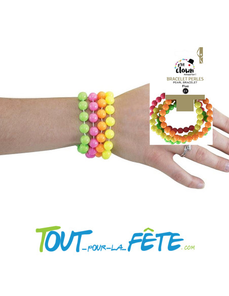 4 Bracelets perles fluo (jaune - rose - vert - orange)