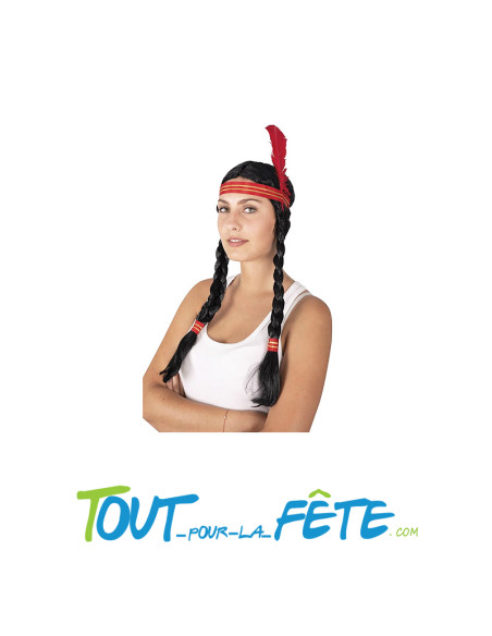 Perruque Indienne avec Bandeau à Plume Femme