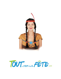 Perruque Indienne avec Bandeau à Plume Femme