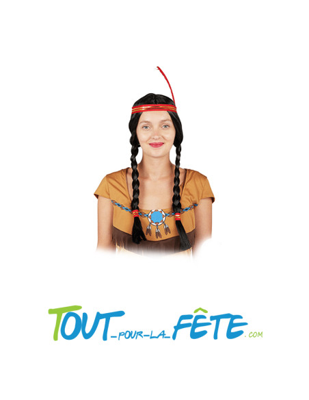 Perruque Indienne avec Bandeau à Plume Femme