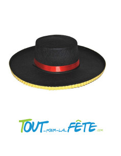 Chapeau espagnol noir avec bordure or