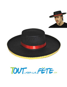 Chapeau espagnol noir avec bordure or 2