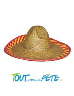 Sombrero mexicain en paille jaune et rouge