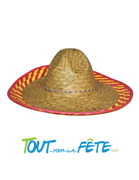 Sombrero mexicain en paille jaune et rouge