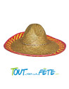 Sombrero mexicain en paille jaune et rouge